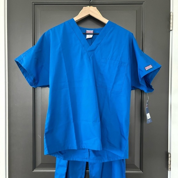 Cherokee Workwear Originals Royal Blue Unisex Drawstring Front Pocket Scrubs Set - Picture 2 of 4